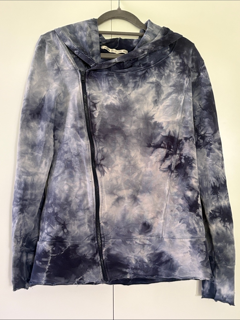 LVR Organic Cotton Tie-Dye Hooded Zip Front Top M